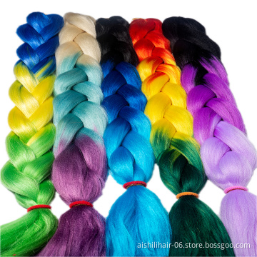 Aishili wholesale 64 inches 165g ombre pre stretched synthetic x-pression jumbo crochet braiding hair